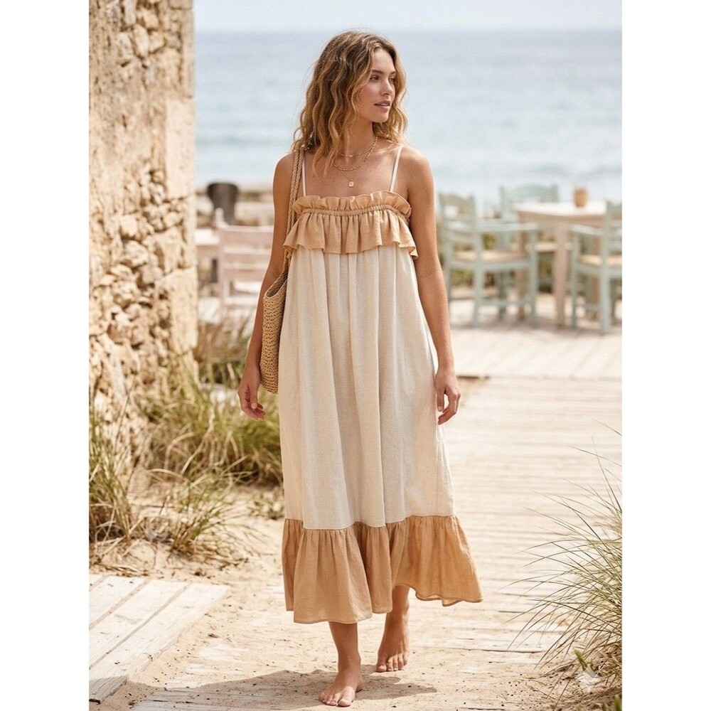 Vintage YSL Rive Gauche Linen Maxi Sun Dress 70s 80s France Small Archival Boho